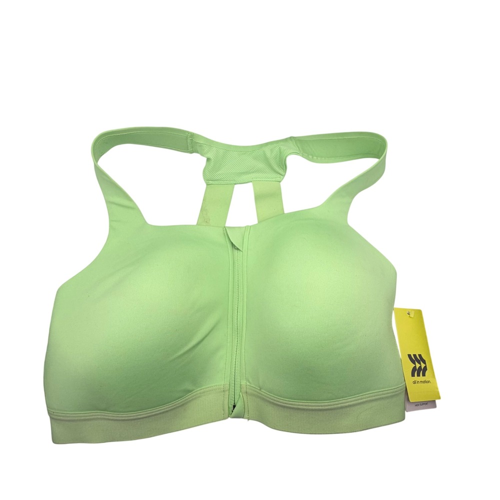 All in Motion Womens Sculpt High Support Zip Front Sports Bra Lime Green L